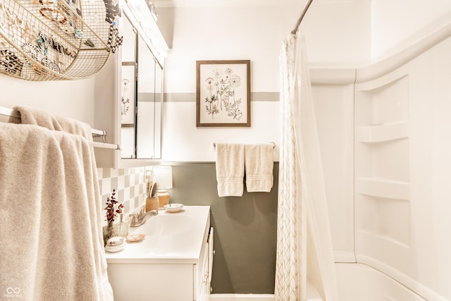 4406 Carrollton Ave, Indianapolis, IN 46205 - bathroom with vanity and shower / bathtub combination with curtain