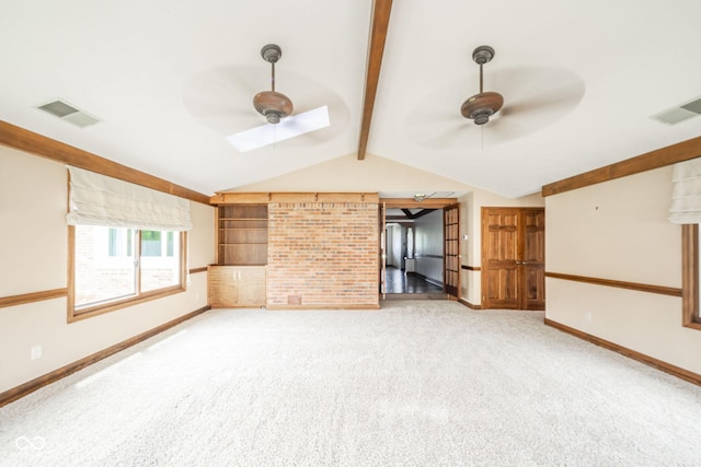 spare room featuring ceiling fan, visible vents, light carpet, and baseboards