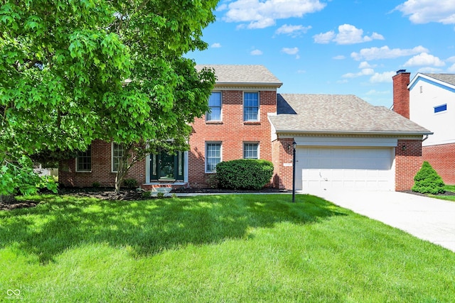 10746 Gateway Dr, Fishers, IN 46037 - view of front of property with brick siding, a garage, driveway, a front yard, and a shingled roof