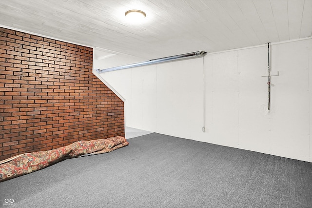 10746 Gateway Dr, Fishers, IN 46037 - below grade area featuring carpet flooring, brick wall, and wood ceiling