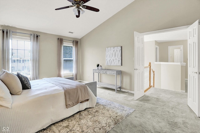 10746 Gateway Dr, Fishers, IN 46037 - bedroom featuring carpet flooring, vaulted ceiling, baseboards, and a ceiling fan