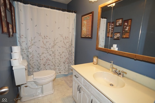 314 Olive St, Batesville, IN 47006 - bathroom with vanity, tile patterned floors, toilet, and curtained shower