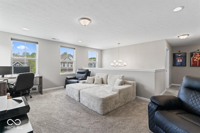 5363 Citadel Dr, Noblesville, IN 46062 - living area featuring a chandelier, carpet flooring, an office area, recessed lighting, and baseboards