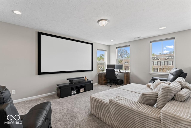 5363 Citadel Dr, Noblesville, IN 46062 - home theater with carpet, baseboards, recessed lighting, and a textured ceiling