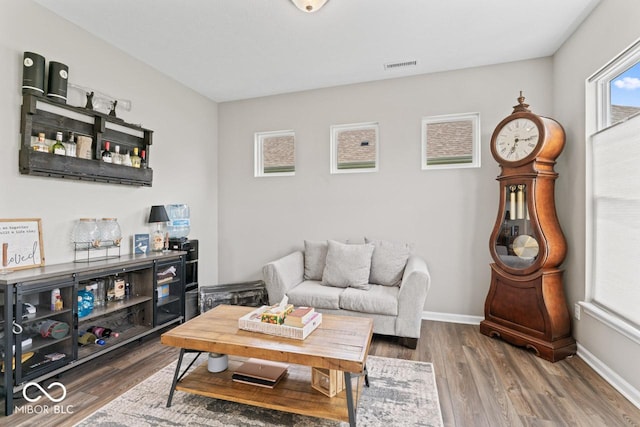 5363 Citadel Dr, Noblesville, IN 46062 - living room featuring wood finished floors, baseboards, and a bar