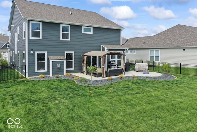 5363 Citadel Dr, Noblesville, IN 46062 - back of house with an outdoor hangout area, a patio, a gazebo, and a shingled roof