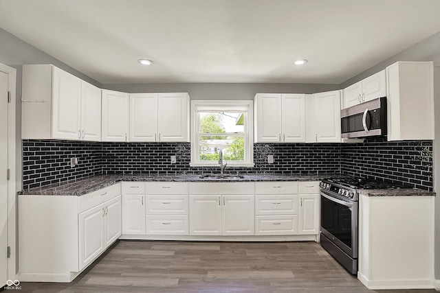 kitchen featuring a sink, white cabinetry, and stainless steel appliances