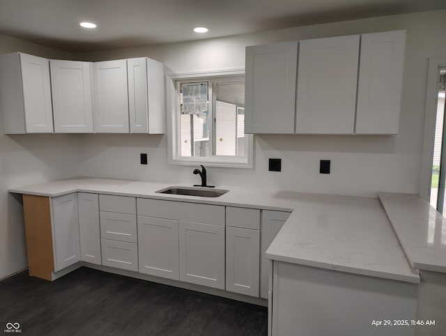 804 S Albany St, Selma, IN 47383 - kitchen with recessed lighting, a sink, dark wood finished floors, and white cabinetry