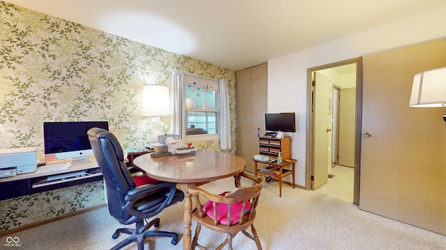office with wallpapered walls
