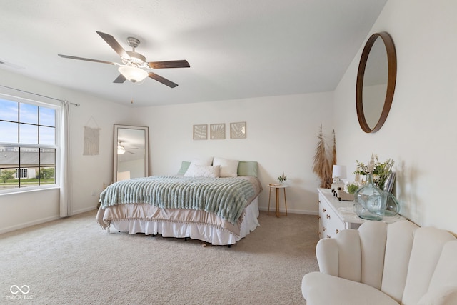 5845 Cresswell Ln, Whitestown, IN 46075 - bedroom featuring light carpet, baseboards, and a ceiling fan