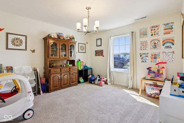 5845 Cresswell Ln, Whitestown, IN 46075 - recreation room featuring carpet floors and a chandelier