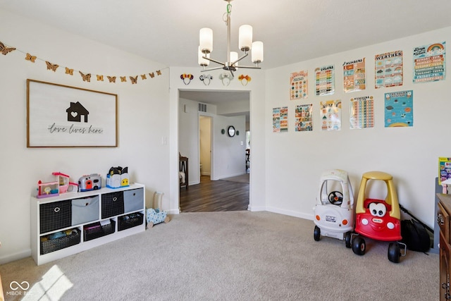 5845 Cresswell Ln, Whitestown, IN 46075 - playroom featuring a chandelier and carpet