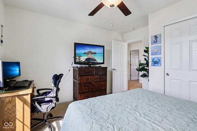 5845 Cresswell Ln, Whitestown, IN 46075 - carpeted bedroom with an office area and a ceiling fan