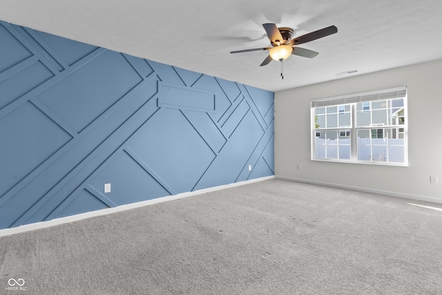 5465 Tanglewood Ln, Whitestown, IN 46075 - unfurnished room with baseboards, a ceiling fan, carpet floors, and visible vents