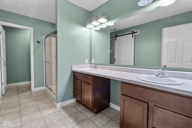 5465 Tanglewood Ln, Whitestown, IN 46075 - bathroom with double vanity, baseboards, a sink, and a stall shower