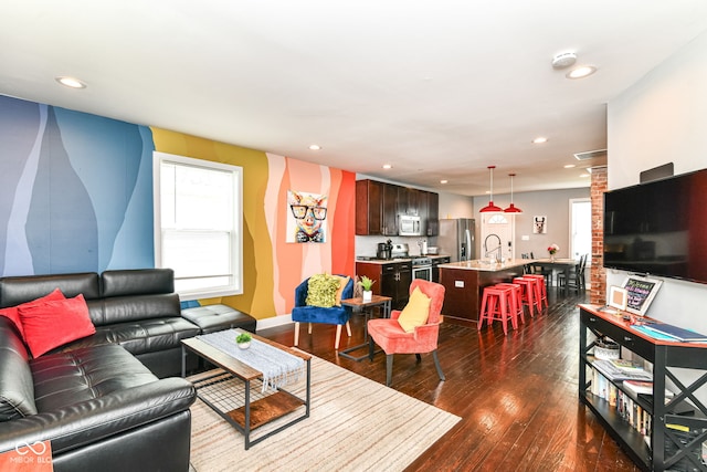 319 S Randolph St, Indianapolis, IN 46201 - living area featuring recessed lighting, visible vents, and dark wood-type flooring