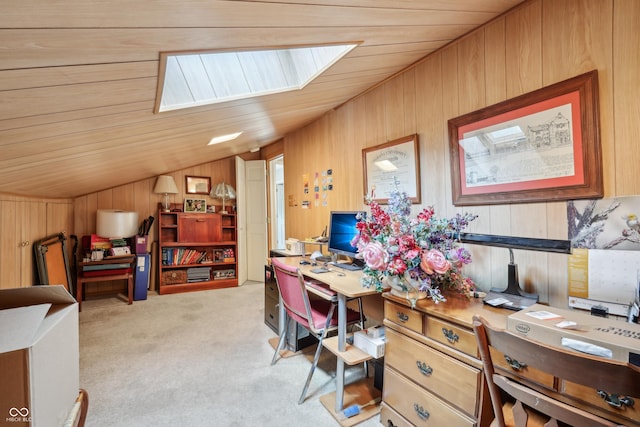 1030 Stratford Hall Unit 17-3, Indianapolis, IN 46260 - office with wooden walls, lofted ceiling, light carpet, a skylight, and wooden ceiling