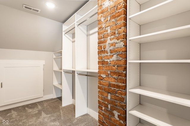 spacious closet with visible vents and carpet flooring