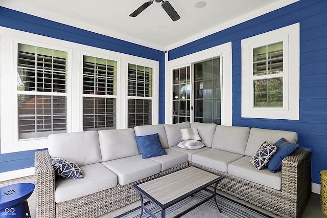 view of patio / terrace with an outdoor hangout area and a ceiling fan