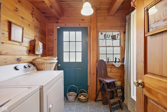 4840 N Templin Rd, Martinsville, IN 46151 - laundry room with laundry area, washer and dryer, wood ceiling, and wooden walls