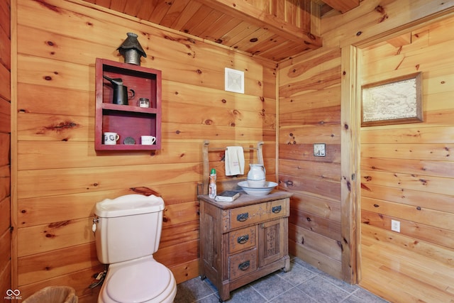 4840 N Templin Rd, Martinsville, IN 46151 - bathroom with wood walls, tile patterned floors, toilet, and wooden ceiling