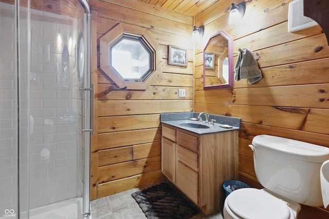 4840 N Templin Rd, Martinsville, IN 46151 - full bathroom with wooden walls, toilet, a shower stall, and vanity