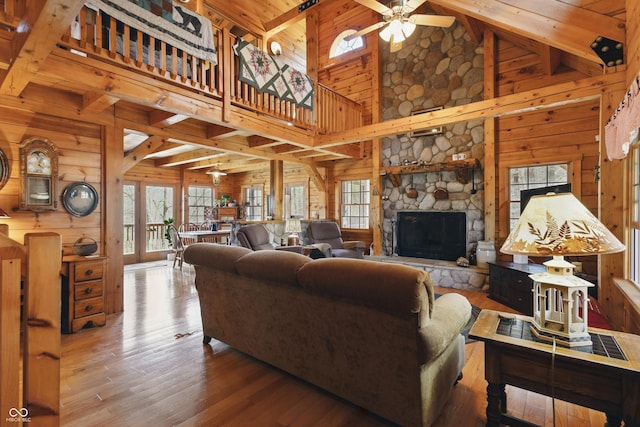 4840 N Templin Rd, Martinsville, IN 46151 - living area featuring high vaulted ceiling, wood walls, and a wealth of natural light