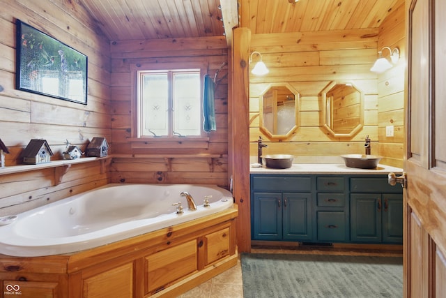 4840 N Templin Rd, Martinsville, IN 46151 - bathroom with a sink, wooden ceiling, and wooden walls