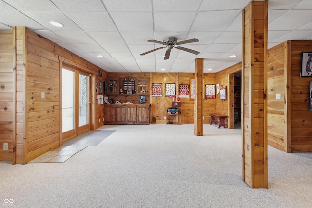 4840 N Templin Rd, Martinsville, IN 46151 - interior space with wood walls, carpet, ceiling fan, and a drop ceiling