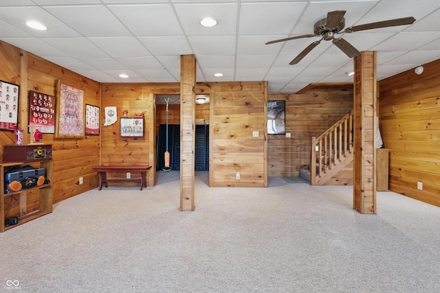 4840 N Templin Rd, Martinsville, IN 46151 - finished below grade area featuring wooden walls, recessed lighting, a ceiling fan, and stairs