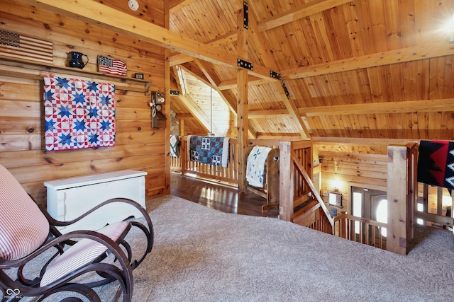 4840 N Templin Rd, Martinsville, IN 46151 - interior space featuring vaulted ceiling with beams, wood walls, and wood ceiling