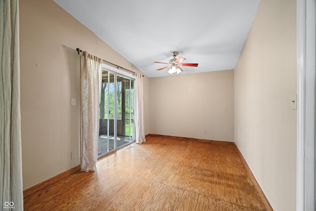 2513 Grandma Barnes Rd, Nashville, IN 47448 - empty room with ceiling fan, visible vents, wood finished floors, baseboards, and lofted ceiling