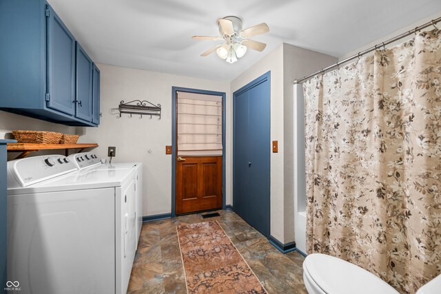 2513 Grandma Barnes Rd, Nashville, IN 47448 - laundry area featuring baseboards, ceiling fan, laundry area, and independent washer and dryer