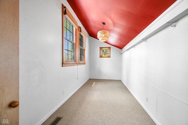 2513 Grandma Barnes Rd, Nashville, IN 47448 - carpeted empty room with baseboards, visible vents, and lofted ceiling
