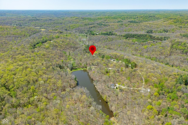 2513 Grandma Barnes Rd, Nashville, IN 47448 - birds eye view of property featuring a water view and a wooded view
