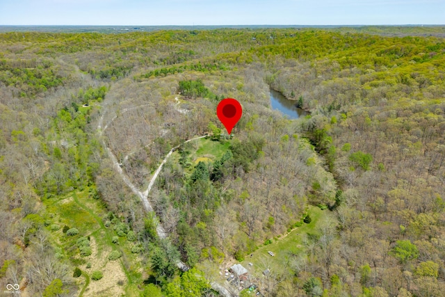 2513 Grandma Barnes Rd, Nashville, IN 47448 - drone / aerial view featuring a water view and a forest view