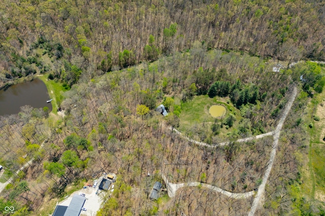 2513 Grandma Barnes Rd, Nashville, IN 47448 - aerial view featuring a water view and a wooded view