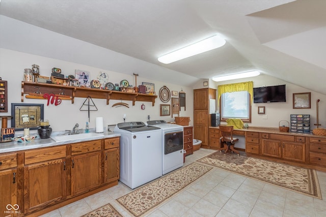 7020 N 375 E, Lebanon, IN 46052 - laundry room featuring a sink, light tile patterned floors, and independent washer and dryer