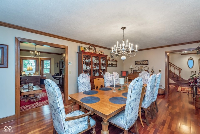 7020 N 375 E, Lebanon, IN 46052 - dining area featuring a textured ceiling, ornamental molding, wood finished floors, and a chandelier
