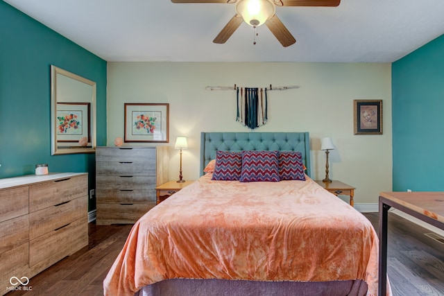 120 W S St, Tipton, IN 46072 - bedroom featuring baseboards, ceiling fan, and dark wood-type flooring