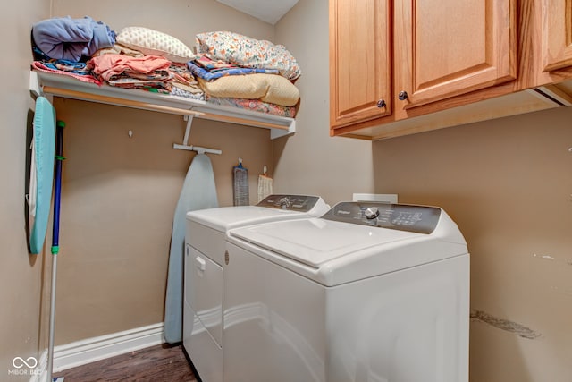 120 W S St, Tipton, IN 46072 - laundry room featuring baseboards, dark wood finished floors, cabinet space, and washing machine and clothes dryer