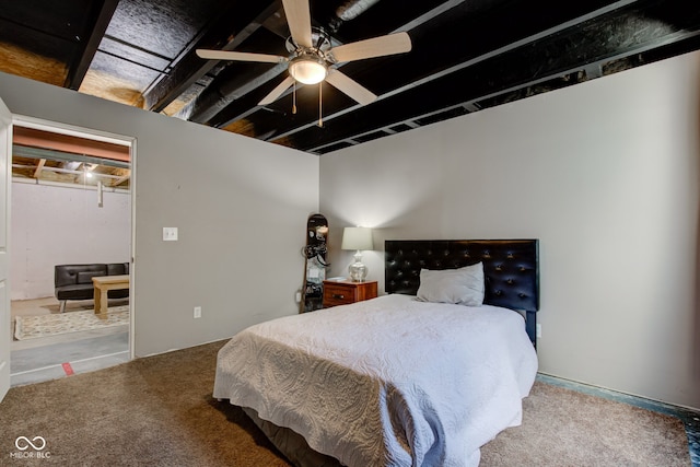 bedroom featuring carpet flooring and a ceiling fan