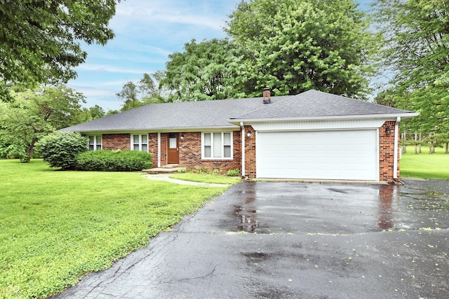 12087 N Gasburg Rd, Mooresville, IN 46158 - single story home featuring driveway, a front lawn, a garage, and brick siding