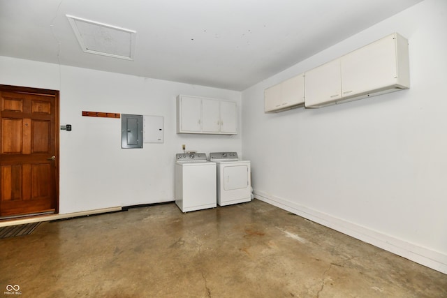 12087 N Gasburg Rd, Mooresville, IN 46158 - washroom featuring electric panel, cabinet space, and washer and dryer
