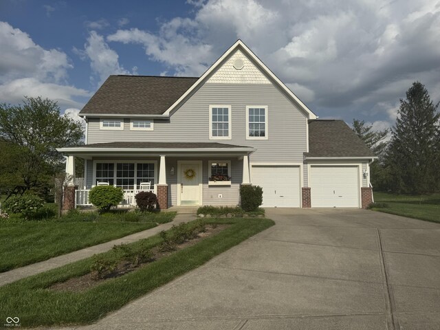 10691 Morristown Ct, Carmel, IN 46032 - view of front facade featuring concrete driveway, brick siding, a porch, and a shingled roof