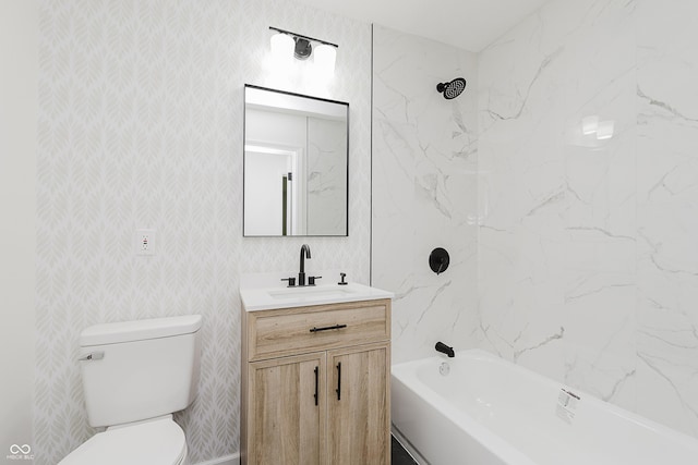 full bathroom featuring vanity,  shower combination, and toilet