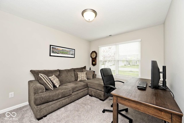 office space with baseboards and carpet