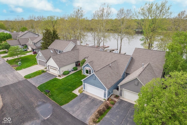 aerial view with a water view