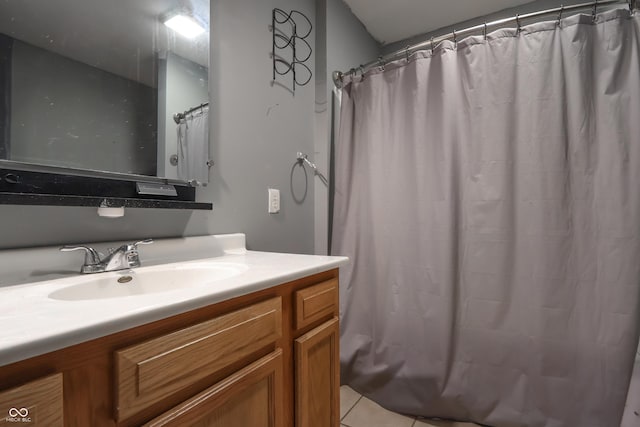 625 Maple St, Columbus, IN 47201 - bathroom featuring vanity, tile patterned floors, and a shower with shower curtain