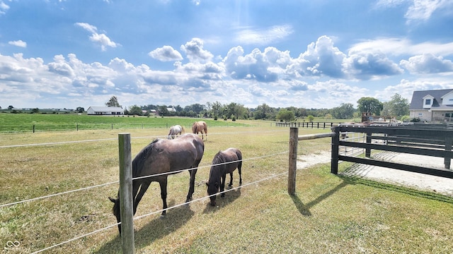 exterior space featuring fence, a yard, and a rural view
